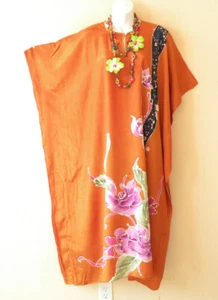 KD141 Batik Floral Kaftan Caftan Batwing Plus Dolman Maxi Dress - S M L 1X 2X 3X - Picture 1 of 2