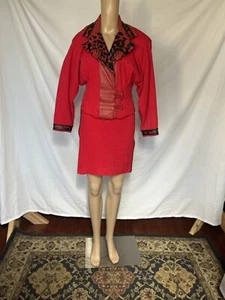 Vintage WLAD Saint Tropez 1980s suit France XS Red Leather Trim - Picture 1 of 7