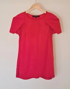 Hot Pink Pleated Short Sleeve Silk Top XS AU 6 CUE DION LEE - Picture 1 of 9