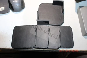Londo Cowhide Black Leather Die Cut Coasters Coaster Blanks Set of 4 - Picture 1 of 3