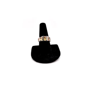 NEW LADIES AMBER & CLEAR CUBIC ZIRCONIA STERLING SILVER RING SIZE 8 - Picture 1 of 4