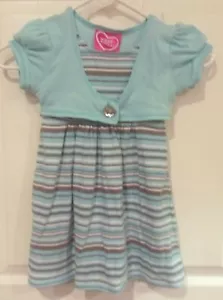 Girls WHAT A DOLL~AQUA Blue SHIFT SUN DRESS & SHRUG~sz 4 5~NEW~Party~Striped - Picture 1 of 8