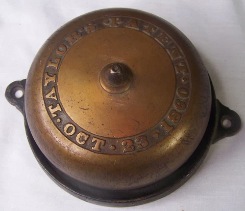 1860 ANTIQUE TAYLORS PATENT LARGE BRASS TROLLEY DOOR BELL RINGS Cover