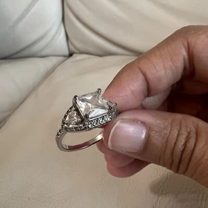 925 Sterling Silver Three Stone Emerald-Cut Ring Size 7.75 - Picture 1 of 7