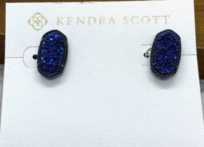 Kendra Scott Ellie Stud Earrings Blue Drusy Navy Gunmetal tone - Image 1 of 4