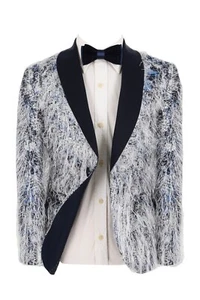 Boys Feathers Pattern Suit Navy Blue Wedding Tuxedo 2 Piece Special Occasion Set - Picture 1 of 10