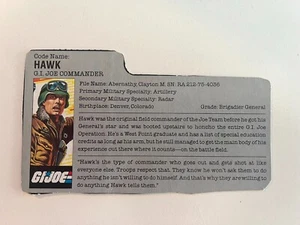 Vintage Hasbro 1986 GI Joe HAWK File Card - Picture 1 of 2