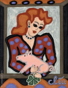 JACQUELINE DITT - Glücksfee Glücksschwein Schwein A4 DRUCK n.Gemälde Pig Luck - Bild 1 von 3