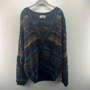 Vintage Tosani 3D Sweater Mens Large Vneck Biggie Full Zip Coogi Style Textured - Picture 1 of 7