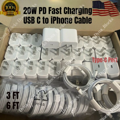 Lote Atacado 20W Adaptador de Alimentação USB C Carregador Rápido Cabo PD Para iPhone 14 13 12 - Imagem 1 de 4