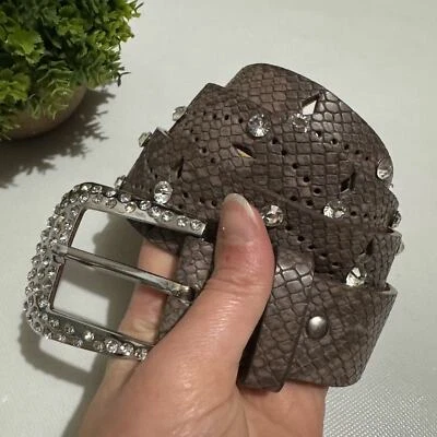 Genuine Leather Reptile Snakeskin Studded Rhinestone Western Belt Women’s Small - Изображение 1 из 4