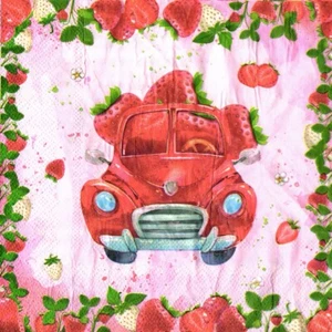 Serviettes en papier fraise voiture fraises fruits.Napkins car with strawberries - Picture 1 of 1
