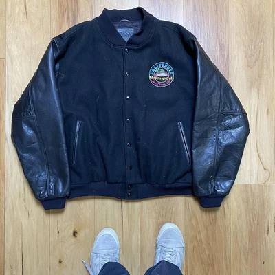 Golden Bear Men’S Black Leather/Wool California Motorsports Varsity Jacket Xxl - Image 1 of 4