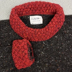Rossan Donegal Ireland Sweater Red Grey Handloomed Wool Women’s Sweatshirt - Picture 1 of 7