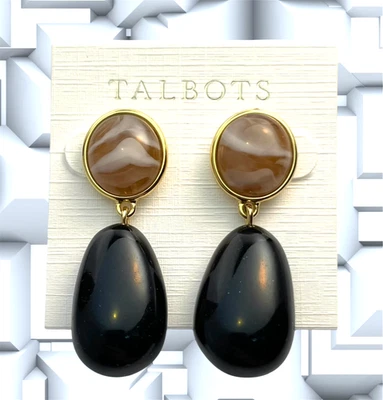 Pendientes Talbots Tono Dorado Mármol Crema Blanco Negro Colgantes Lágrima Minimalistas Foto 1 de 4