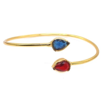 Red and Blue Fashion Bangle Garnet Quartz Gold Plated Adjustable Bracelet Q487 - Image 1 of 4