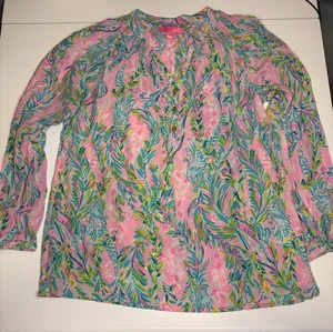 Lilly Pulitzer Unicorn Of The Sea 100% Silk Shirt Long Sleeve Women Small - Picture 1 of 9