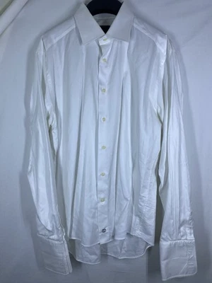 David Donahue Dress Shirt Mens 17 36/37 White French Cuff Button Up Long Sleeve - Image 1 of 4