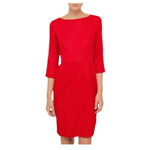 VALENTINO Abito Ted Baker rosso jacquard manica 3 4 Ted taglia 3 US taglia 8