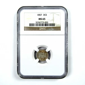 1857 Three Cent Piece MS 65 NGC Silver Trime 3c Unc SKU:I13706 - Picture 1 of 4