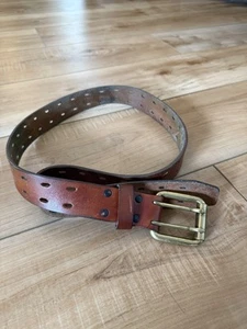 Duluth Trading Co Holier Than Thou Work Brown Leather Belt Mens 38 Brass Buckle - Picture 1 of 13
