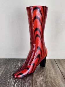 Jarrón bota veneciano de cristal soplado a mano de Murano rojo negro remolino arte vidrio coleccionable - Imagen 1 de 9