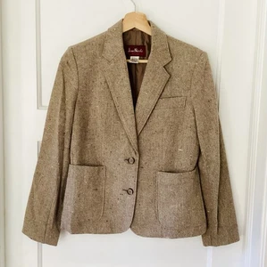 Blazer Clásico De Colección Marrón Tweed Mezcla Lana Espiga Para Mujer 7/8 Hecho en Japón - Imagen 1 de 14