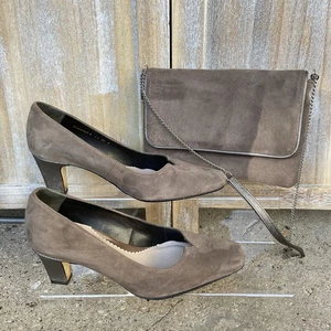 Van Dal Shoes Ladies Size 5 EE Wide Brown Taupe Suede & Bag Ophelia - Picture 1 of 21