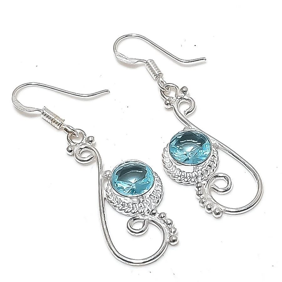 Aquamarine Gemstone Handmade 925 Sterling silver Earring Size 1.7'' - Image 1 of 1