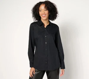 Joan Rivers Red Carpet Button Front Shirt with Strass-Black-Large-A669588 - Bild 1 von 2