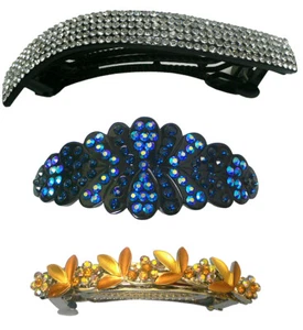 Set of 3 Large/Medium Barrettes Sparkling Rhinestones 3 Styles for $10 NM2-B-FA3 - Picture 1 of 15