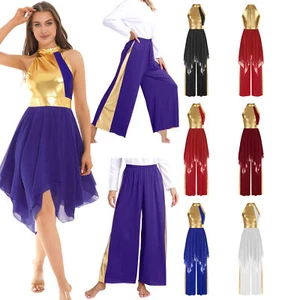 Asymmetrisches Damen-Outfit metallisches liturgisches Lobpreis-Tanz-Overlay-Kleid + Hose - Bild 1 von 69