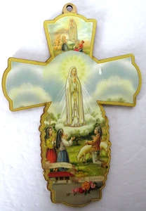 Cruz religiosa colgante de pared madera Jesús Virgen María ángel recuerdo fe regalo - Imagen 1 de 5