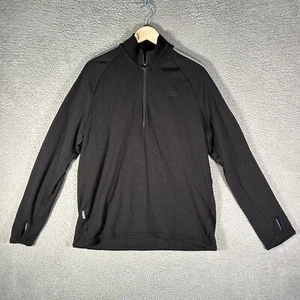 Icebreaker Merino Sweater 1/2 Zip 100% Wool Black Stripes Thumbholes Mens L - Picture 1 of 9