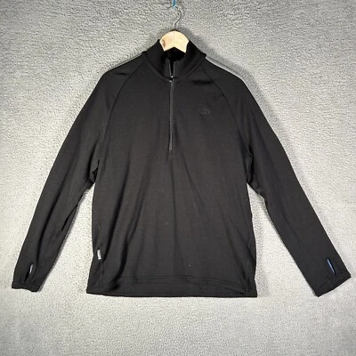 Icebreaker Merino Sweater 1/2 Zip 100% Wool Black Stripes Thumbholes Mens L - Image 1 of 4