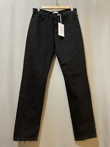 NWT FRAME Women Zip Front Hi-Rise Distressed Straight Baggy Jeans Size 27 Black - Picture 1 of 12
