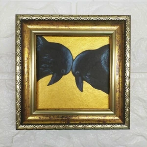 Two crows painting Raven Art Bird artwork small original Golden art - Picture 1 of 13