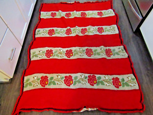 Vintage Rose Roses Handmade Throw Blanket Afghan Colorful Embroidery and Crochet
