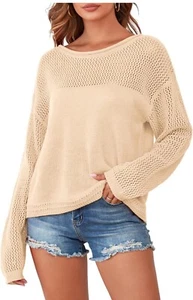 Women’s Patchwork Sweaters Hollow Out Long Sleeve Medium - Picture 1 of 6