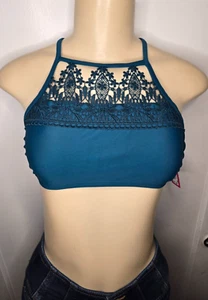 xhilaration crop top Size Small Dark Teal lace up in back New With Tag - Picture 1 of 8