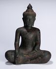 Antique Khmer Style Se Asia Seated Wood Enlightenment Buddha Statue - 43Cm/17"
