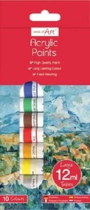 10 ACRYLIC COLOUR PAINTS - 12ml.LARGE TUBES - art - artist - FAST DISPATCH - Picture 1 of 2