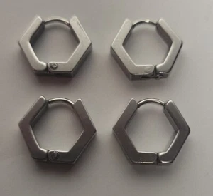 2 PAIRS of Punk Stainless Steel Geometry Shape Design Hoop Earrings - Picture 1 of 4