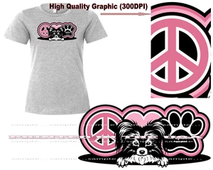 Papillon Dog Breed Puppies Rule Peace & Love Ladies Gray T Shirt  - Picture 1 of 4