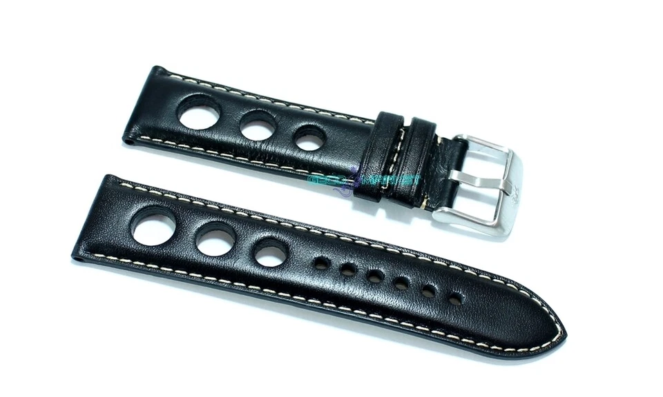 GECOMARKET Cinturino per orologio vera pelle liscia forato rally nero ansa 18mm watch strap