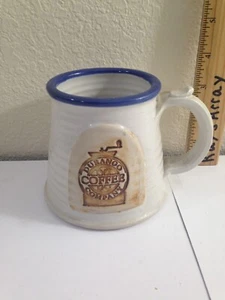 Durango Coffee Company Hand thrown Stoneware Art Pottery Cup White and Blue - Picture 1 of 7