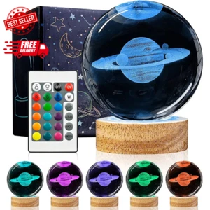 3D Saturn Crystal Ball Night Light Upgraded 3.15 in Saturn Planet Glass Sphere L - Picture 1 of 8