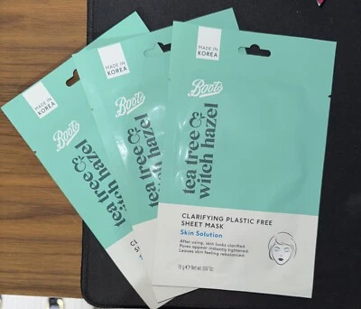 Boots Tea Tree & Witch Hazel Clarifying Plastic Free Sheet Mask 19g x 3  - Image 1 of 2