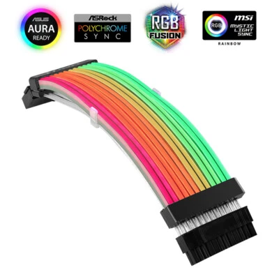 24-Pin 8-Pin LED Power Extension Cable Addressable RGB 300mm RBW ATX DIY PC Case - Image 1 of 4