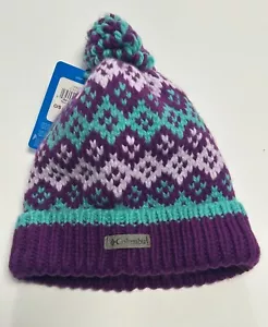 Columbia Youth Pom Pom Beanie, purple, teal & white, O/S - Picture 1 of 4